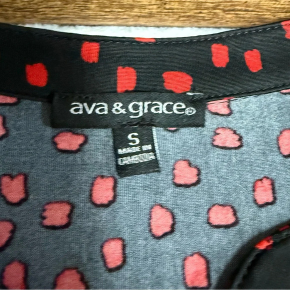Ava & Grace size small black Blouse with red dots roll tab sleeves - Picture 5 of 9